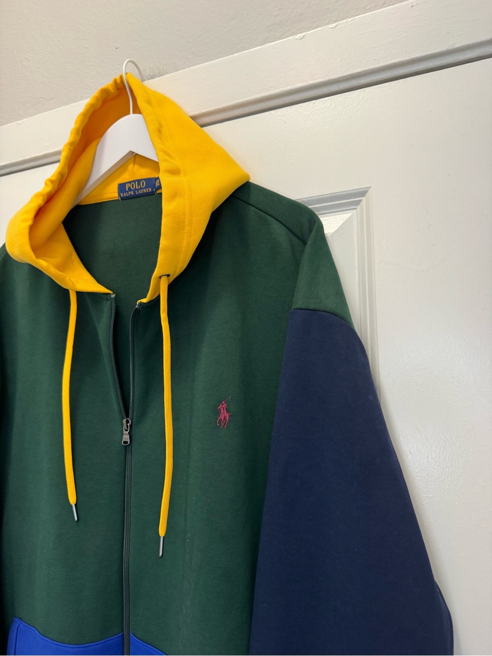 Polo Ralph Lauren Hoodie Colorblock Navy Blue Yellow Green - Picture 3 of 13